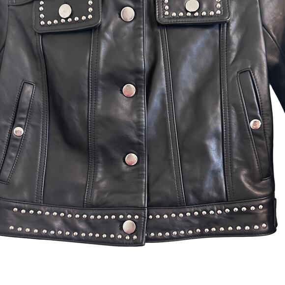 Rebecca Minkoff NWT Leather Annatto Biker Jacket with Studs Size XS - Picture 3 of 7